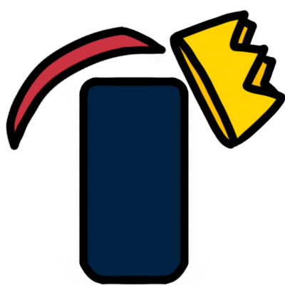 a red motion line showing a crown being knocked off a dark blue column